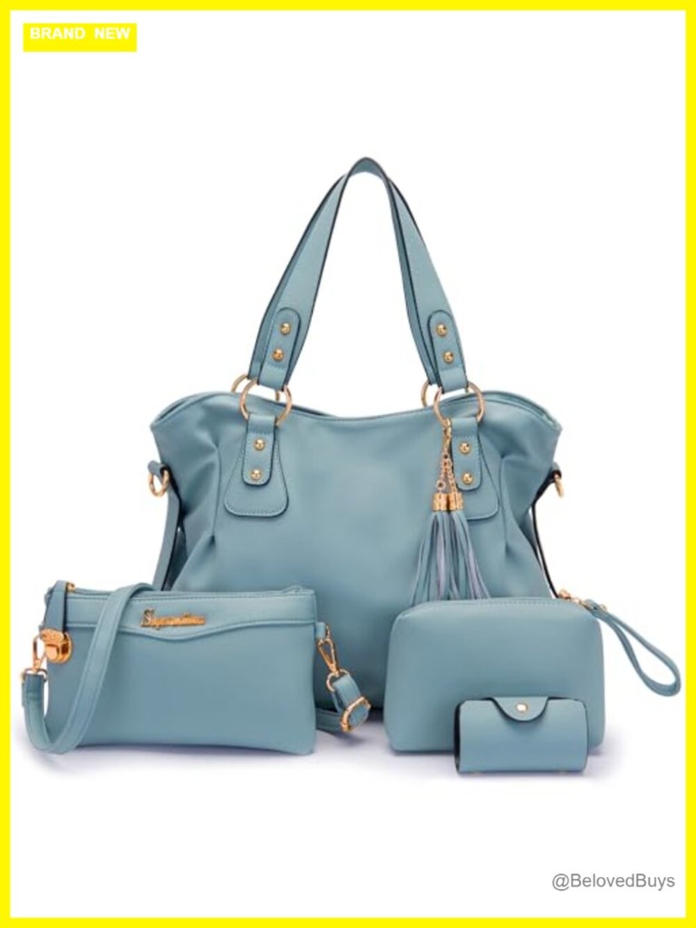 Vegan Synthetic Leather 4pc Handbag Set Hobo Tote Shoulder Bag Purse